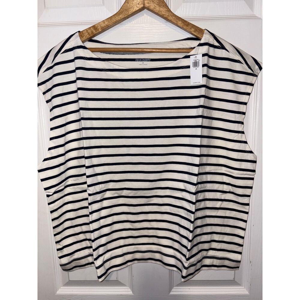 Old navy black white striped boat neck sleeveless tshirt size 2x nwt 1289-P